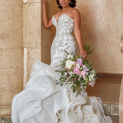 Elegant wedding dress, mermaid beading crystals tiered african girls bridal dress bridal gown - Thumbnail 3