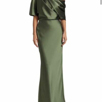 A line olive green stain prom dresses for party - Thumbnail 1
