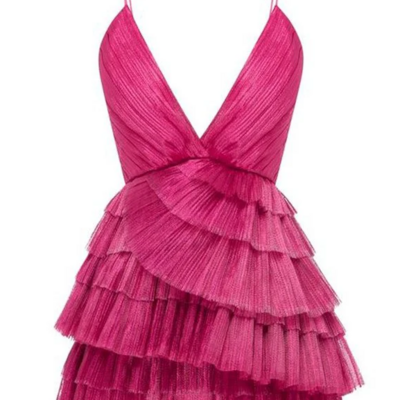 Spaghetti straps ruffled short homecoming dress - Thumbnail 1