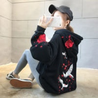 Crane and Rose Embroidered Hoodie - Thumbnail 1