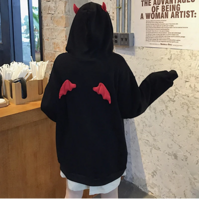 Gothic girl oversized hooded sweatshirt - Thumbnail 1