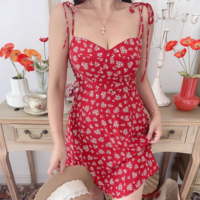Temperament floral suspender skirt retro petite printed short skirt - Thumbnail 2