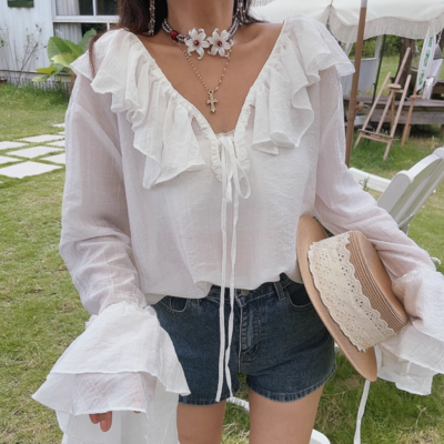 Fashionable casual long-sleeved versatile layered decorative shirt