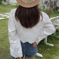 Fashionable simple and versatile hollow embroidered cotton top - Thumbnail 4