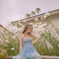 Floral Embroidery A-Line Cocktail Dress - Thumbnail 4