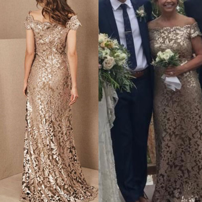 Floor length off shoulder lace mother of the bride dresses  - Thumbnail 2