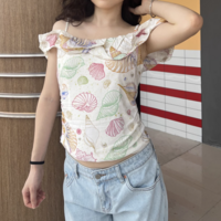 Waisted cropped off-the-shoulder camisole top - Thumbnail 8