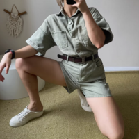Fashionable and simple short denim jumpsuit - Thumbnail 3