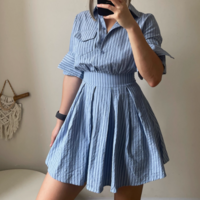 Sweet and spicy striped shirt belt design dress - Thumbnail 1