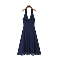 Sexy deep V-neck halter neck holiday casual waist dress - Thumbnail 7