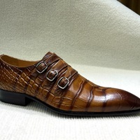 Men's embossed trendy three-buckle leather shoes 2 colors - Thumbnail 2