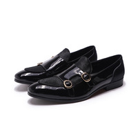 Men's loafers party formal patent leather double buckle monk shoes 2 colors - Thumbnail 1