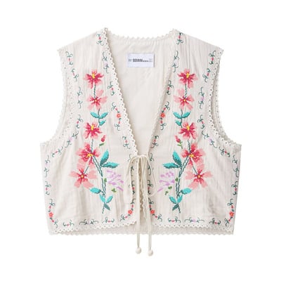 Fashionable and casual sleeveless versatile floral embroidered vest