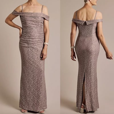 Gray lace mother of the bride dresses straps - Thumbnail 1