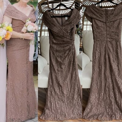 V neck grey lace mother of the bride dresses  - Thumbnail 1