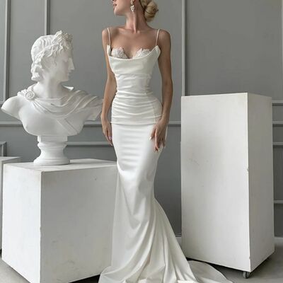 Sexy wedding dress, mermaid satin beach boho bridal dress bridal gown - Thumbnail 1
