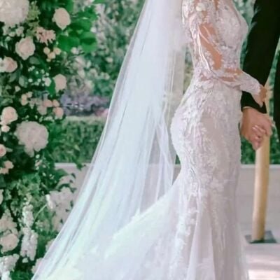 Elegant wedding dress, mermaid long sleeve lace appliques bridal dress bridal gown - Thumbnail 1