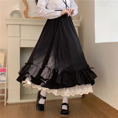  women's elegant a-line ruffle pleated high waist skirt