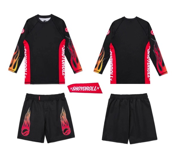 New Shoyoroll Flames Training Rash Guard Set Ls & Flames Training Fitted Shorts
