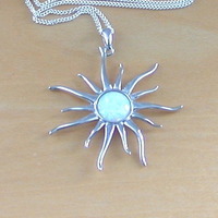 Sterling Silver White Opal Sun Pendant & Chain/Silver Opal Necklace UK/Opal Jewellery/Opal Jewelry/October Birthstone/Opal Gift - Thumbnail 5