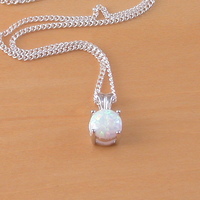 Sterling Silver White Opal Solitaire Pendant & Chain/Silver Opal Necklace UK/Opal Jewellery/Opal Jewelry/October Birthstone - Thumbnail 5