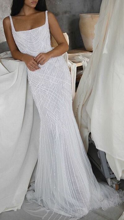 Elegant Wedding Dress, Mermaid Sequins Lace Bridal Dress Bridal Gown
