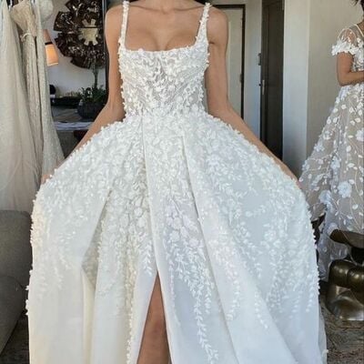 Elegant wedding dress, ball gown lace appliques bridal dress bridal gown