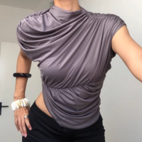 Solid color high collar casual vest T-shirt top - Thumbnail 2