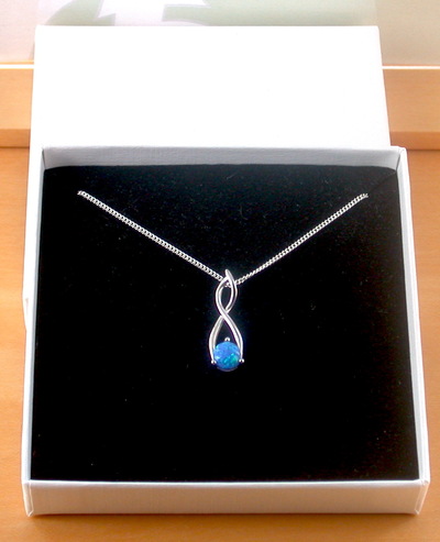 BOXED GIFT/Sterling Silver Blue Opal Pendant & Chain/Blue Opal Necklace/Opal Jewellery/Opal Jewelry/October Birthstone/UK