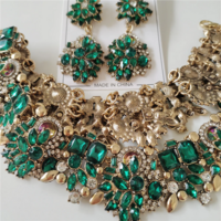 Fashion Green Crystal Rhinestones Choker Necklace & Earrings Set - Thumbnail 1