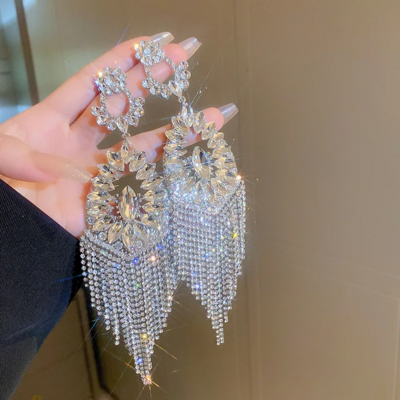 Glamorous Statement Long Rhinestone Tassel Earrings for Women