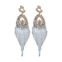 Glamorous Statement Long Rhinestone Tassel Earrings for Women - Thumbnail 5