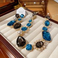French Luxury Water Drop Rhinestone Earrings & Pearl Necklace Set - Thumbnail 5