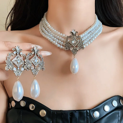 Waterdrop Pearl Multi-Layer Women's Necklace & Earring Set