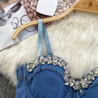 Rhinestone Sparkle Backless Denim Top - Thumbnail 4