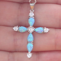 BOXED GIFT/Sterling Silver Blue Opal Cross Pendant & Chain/Blue Opal Necklace/Cross Pendant/Cross Jewellery/Opal Jewellery/UK - Thumbnail 2