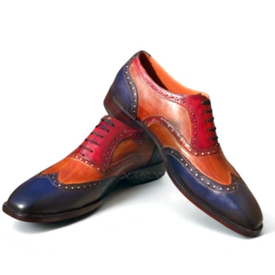 Crafted leather handmade men classic tri tone leather oxfords dress shoes