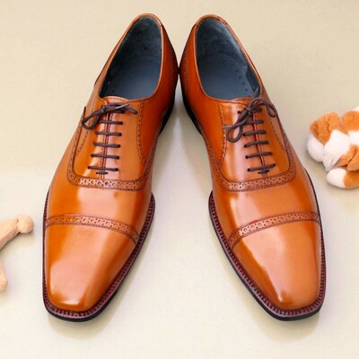 Crafted leather handmade classic tan leather lace up dress shoes