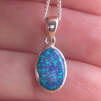 BOXED GIFT/Sterling Silver Blue Opal Oval Pendant & 18" Chain/Blue Opal Necklace/Blue Opal Jewellery/October Birthstone/UK - Thumbnail 3
