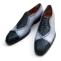 Crafted Leather Classic Gray Calf Black Crocodile Leather Lace up Dress Shoes  - Thumbnail 2
