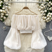 Ruffle Off Shoulder Elegant French Style Blouse - Thumbnail 6