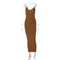 Suspender sleeveless V-neck dress fashionable and sexy midi skirt - Thumbnail 4