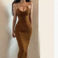 Suspender sleeveless V-neck dress fashionable and sexy midi skirt - Thumbnail 1