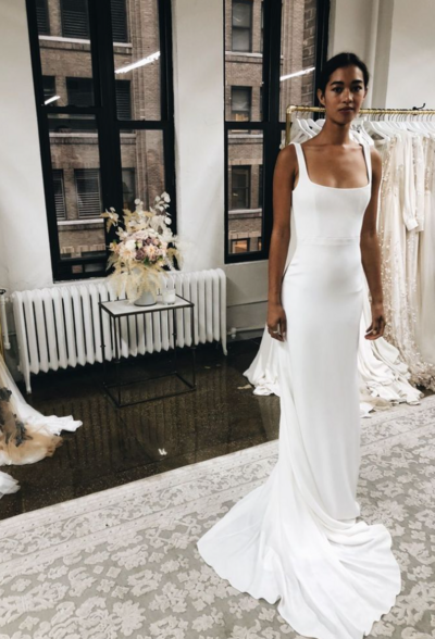 Vintage Mermaid Square Neck Satin Wedding Dresses