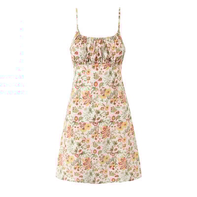 Retro holiday casual floral short a-line skirt suspenders skirt