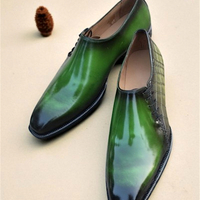 Crafted Leather Stunning and Classic Green Patina Crocodile Leather Alligator Side Laces Dress Shoes - Thumbnail 2