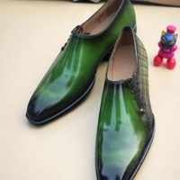 Crafted Leather Stunning and Classic Green Patina Crocodile Leather Alligator Side Laces Dress Shoes - Thumbnail 3