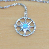 BOXED GIFT/Sterling Silver Blue Opal Compass Necklace/Opal Necklace/Blue Opal Necklace/Opal Jewellery/Opal Jewelry/Gemstone Necklace/UK - Thumbnail 1