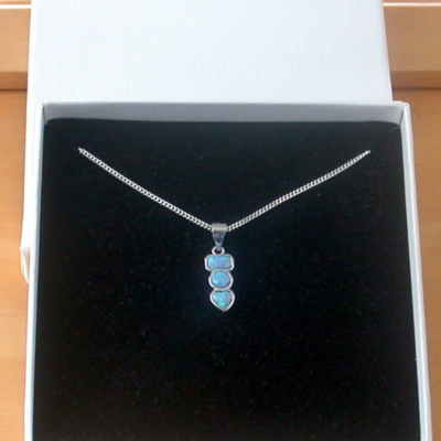 Boxed gift/sterling silver blue opal rectangle pendant & chain/blue opal necklace/opal necklace/opal jewellery/october birthstone/uk