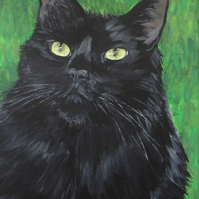 "charismatic cat," black cat art, original acrylic painting by n.e.thompson, 9x12 inches - Thumbnail 1